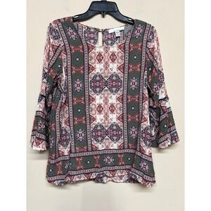 Fourteenth Place Boho Medallion Print Blouse Women's Medium Top Shirt Hippie